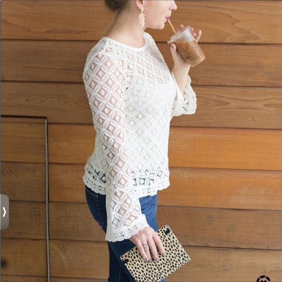 A New Day Crochet Lace Bell Sleeve Pullover Blouse, Medium - Picture 1 of 6